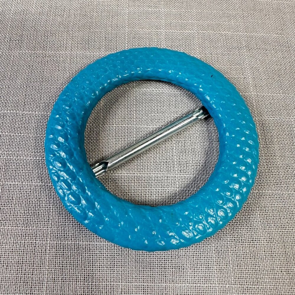 Vintage 80s Astor West Germany Teal Blue Round Belt/ Scarf Buckle